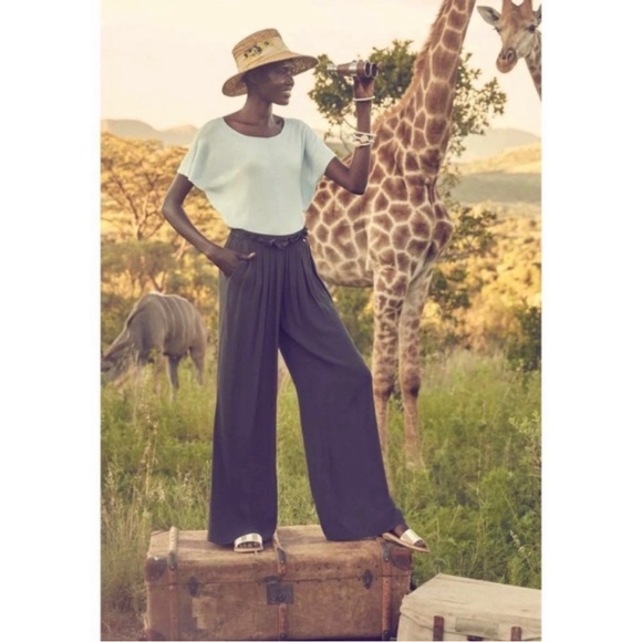 Anthro HARLYN Pant Trouser Sabie black/gray Pelated High Waist Academic Medium - Picture 2 of 7